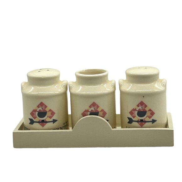 Country Kitchen Goose Salt Pepper Shakers Toothpick Holder Set Berco I Love - Picture 5 of 14